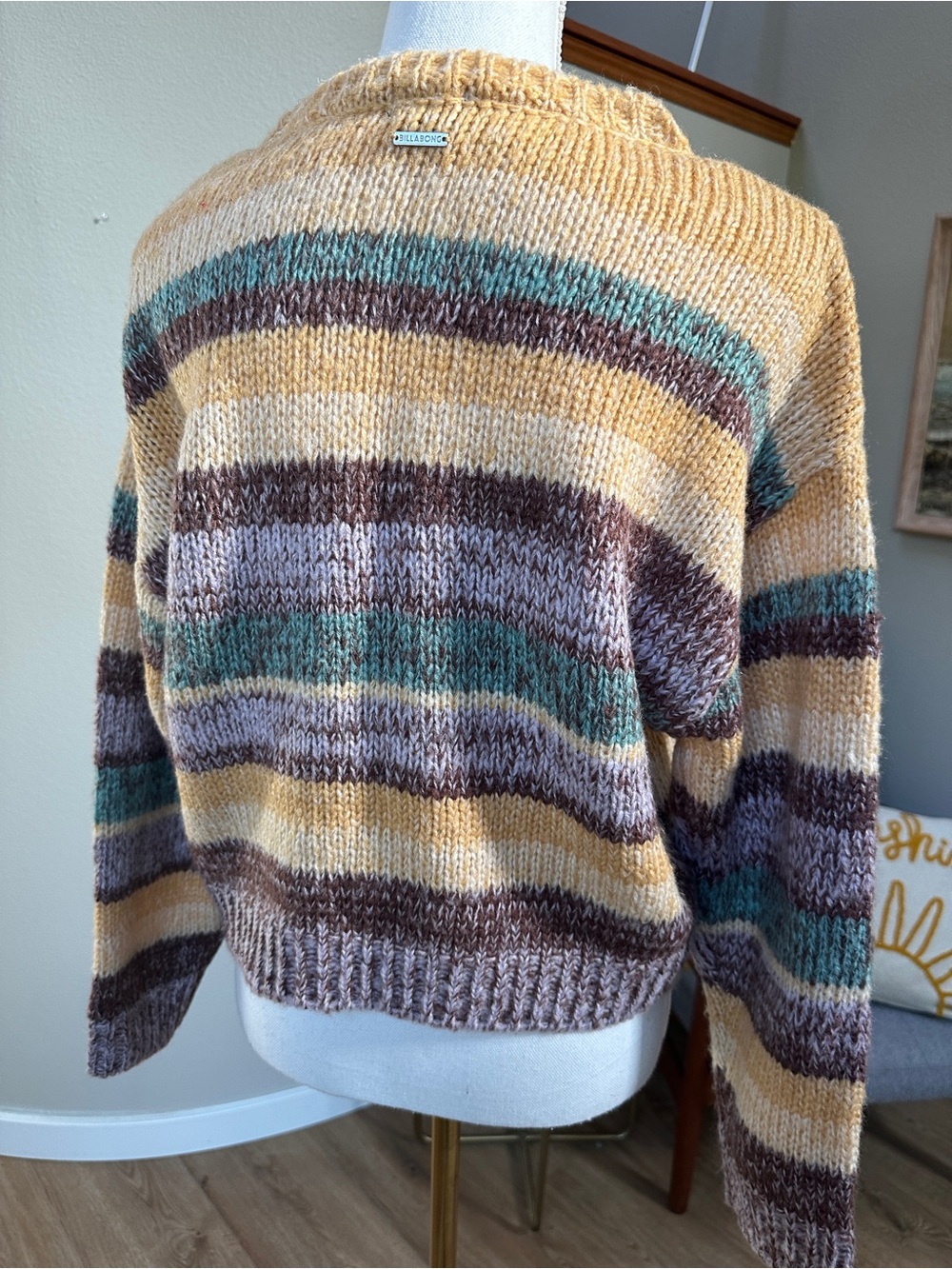 Billabong So Spaced Out boxy cropped crewneck striped multicolor sweater - Picture 3 of 8